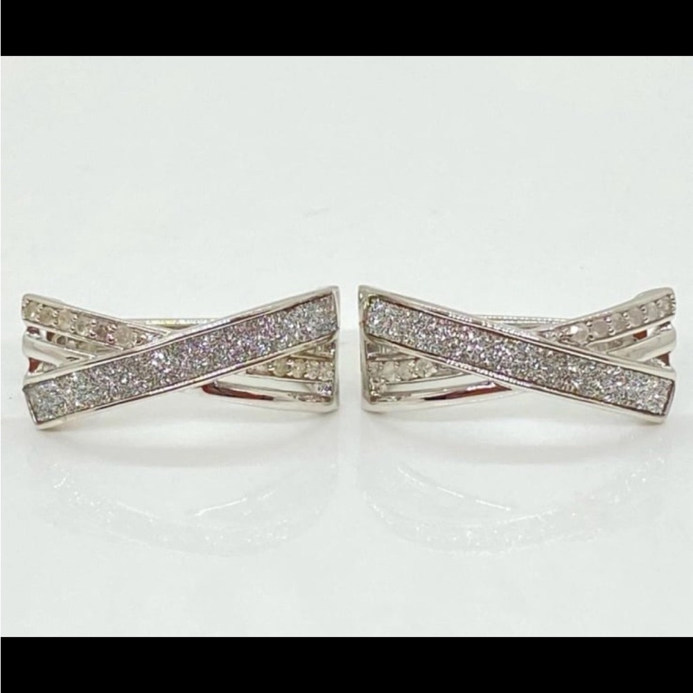 Real Genuine Diamond Earrings, Italian Designer, .52 CTW. 925 Sterling Silver - Picture 4 of 10